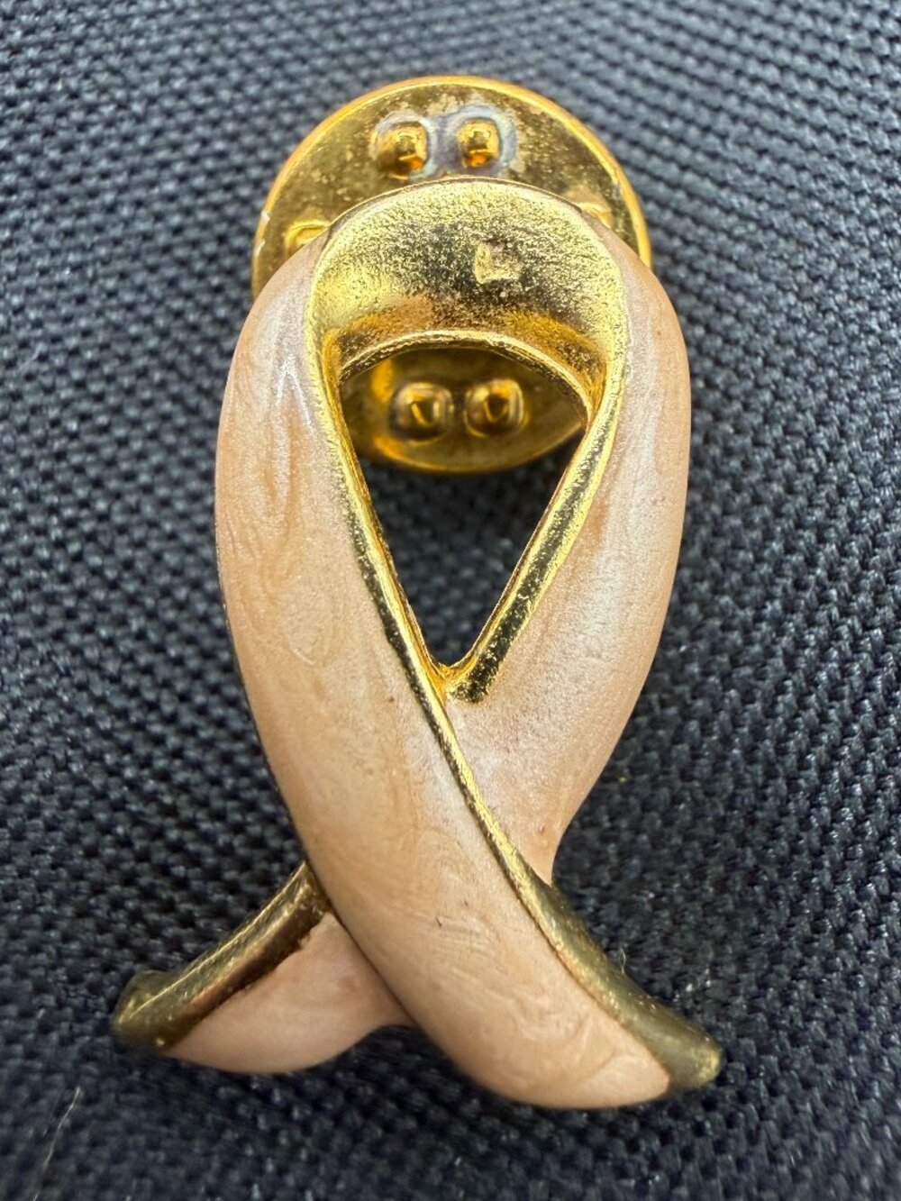 🎀 Vintage Muted Pink Pearl Awareness Ribbon Lapel Pin: Gold Tone Enamel Badge